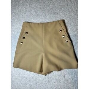 Zara High Waist Shorts in Tan with Gold Buttons